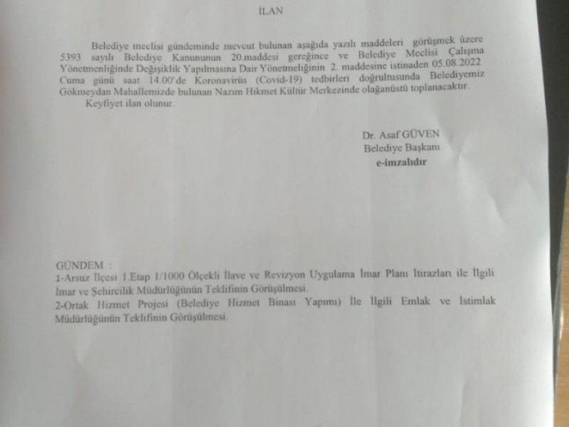 AĞUSTOS AYI OLAĞANÜSTÜ MECLİS GÜNDEMİ