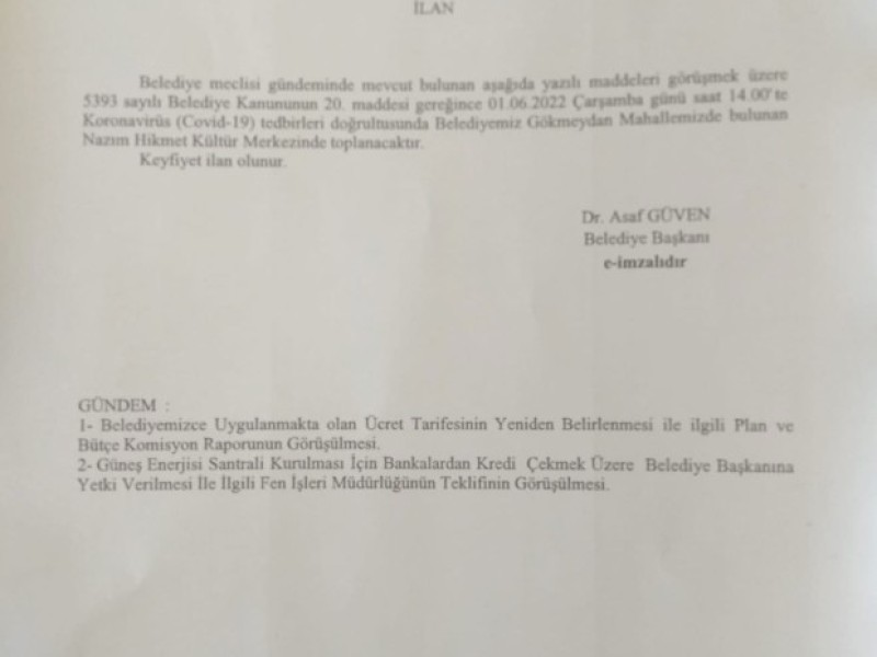 HAZİRAN 2022 OLAĞAN MECLİS GÜNDEMİ